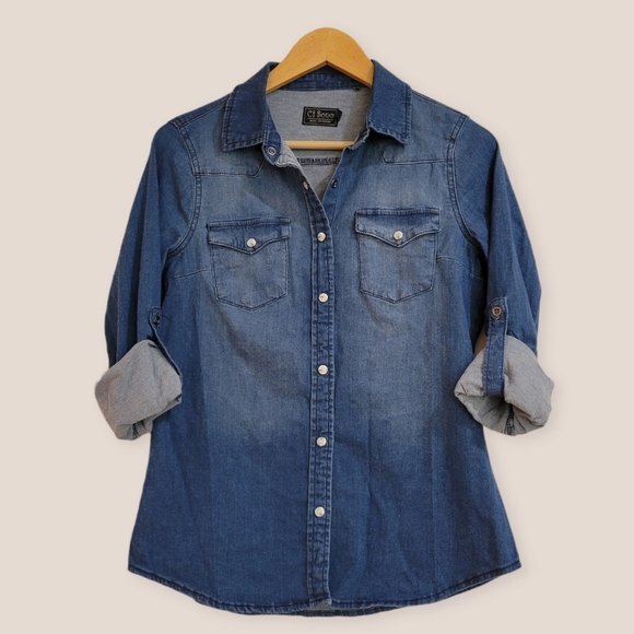 Ci Sono Denim Shirt with pearl snaps, Women's Size S, Excellent Used Condition - Picture 1 of 8